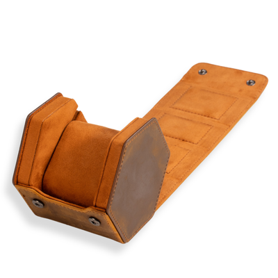 Hex Leather Watch Roll 1 Slot in Saddle Leather/Brown