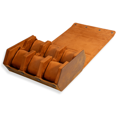 Hex Leather Watch Roll 6 Slots in Saddle Leather/Brown