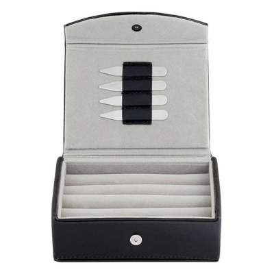 Small Black Leathette Cufflink Box with Collar Stays