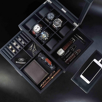 8 Slots Watch Box with Drawer in Black