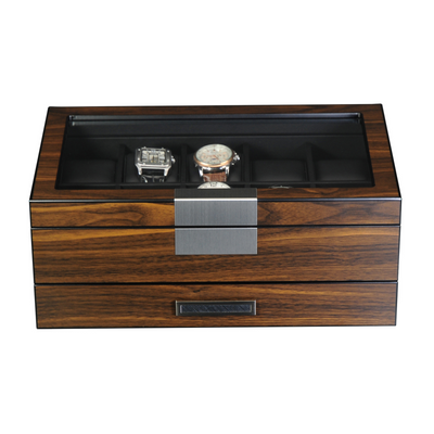 10 Slots Ebony Wooden Watch Box with Drawer