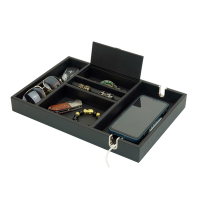 Black Vegan Leather Valet Tray