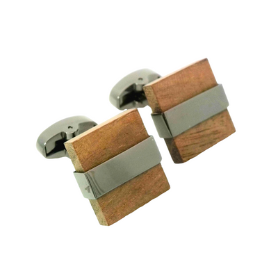 Wood and Gunmetal Cufflinks