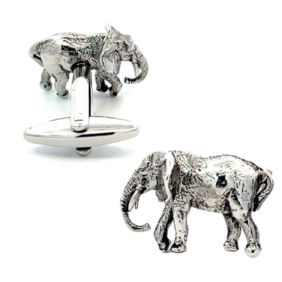 Elephant Cufflinks in Antiqued Silver