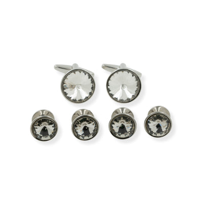 Silver Crystal Cufflinks & Stud Set