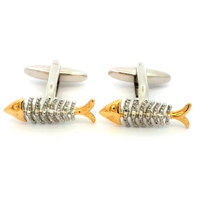 Gold Silver Fish Bone Cufflinks