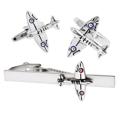 Warplane Spitfire Cufflinks & Tie Clip Set