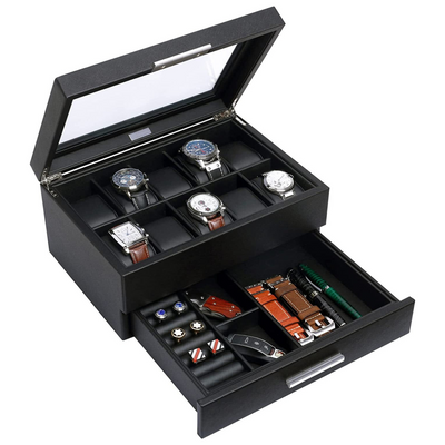 10 Slots Watch Box with Drawer in Black