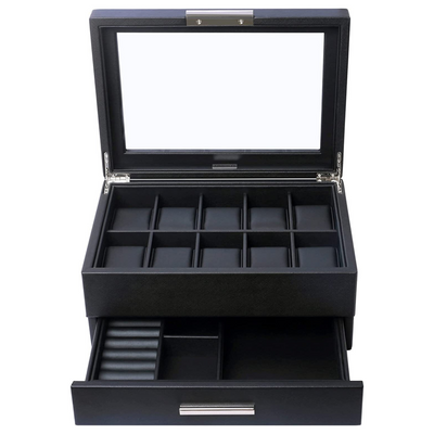 10 Slots Watch Box with Drawer in Black