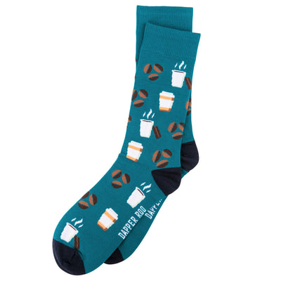 Coffee Devotee Bamboo Socks by Dapper Roo, Dapper Roo, Coffee Devotee Bamboo Socks, Teal, Navy, Socks, Bamboo, Elastane, Nylon, Elastic, SK2035, Clinks.com