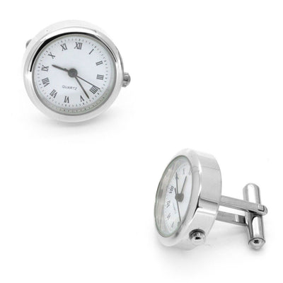 Round White Faced Working Clock Watch Cufflinks