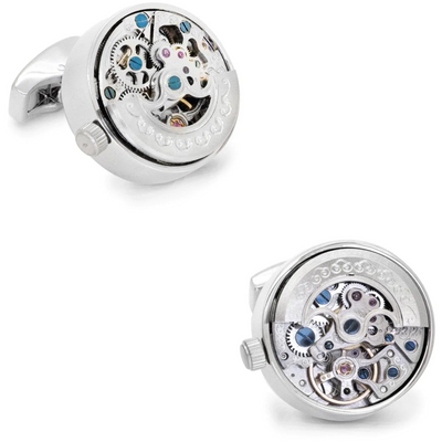 Working Kinetic Watch Movement Cufflinks Silver