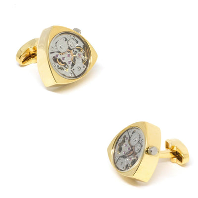 Working Watch Movement Steampunk Reuleaux Cufflinks Gold and Silver